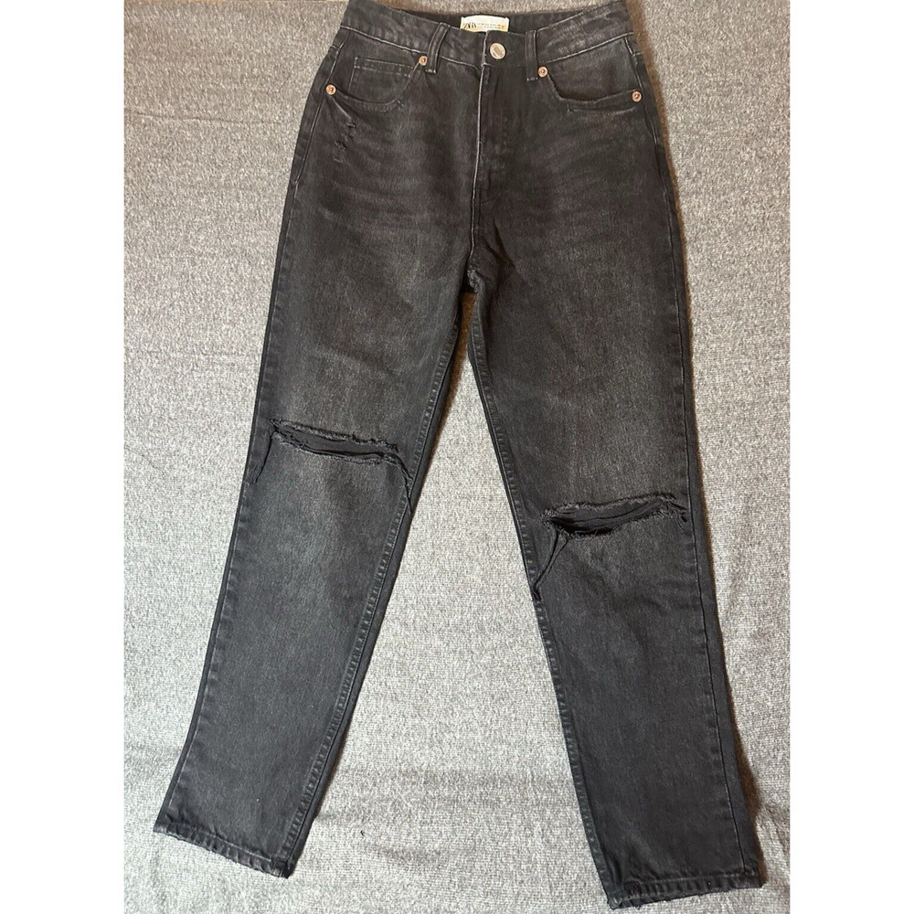 Zara Jeans Womens Size 4 Black Straight Leg Distressed Pants Goth Grunge Emo Y2K
